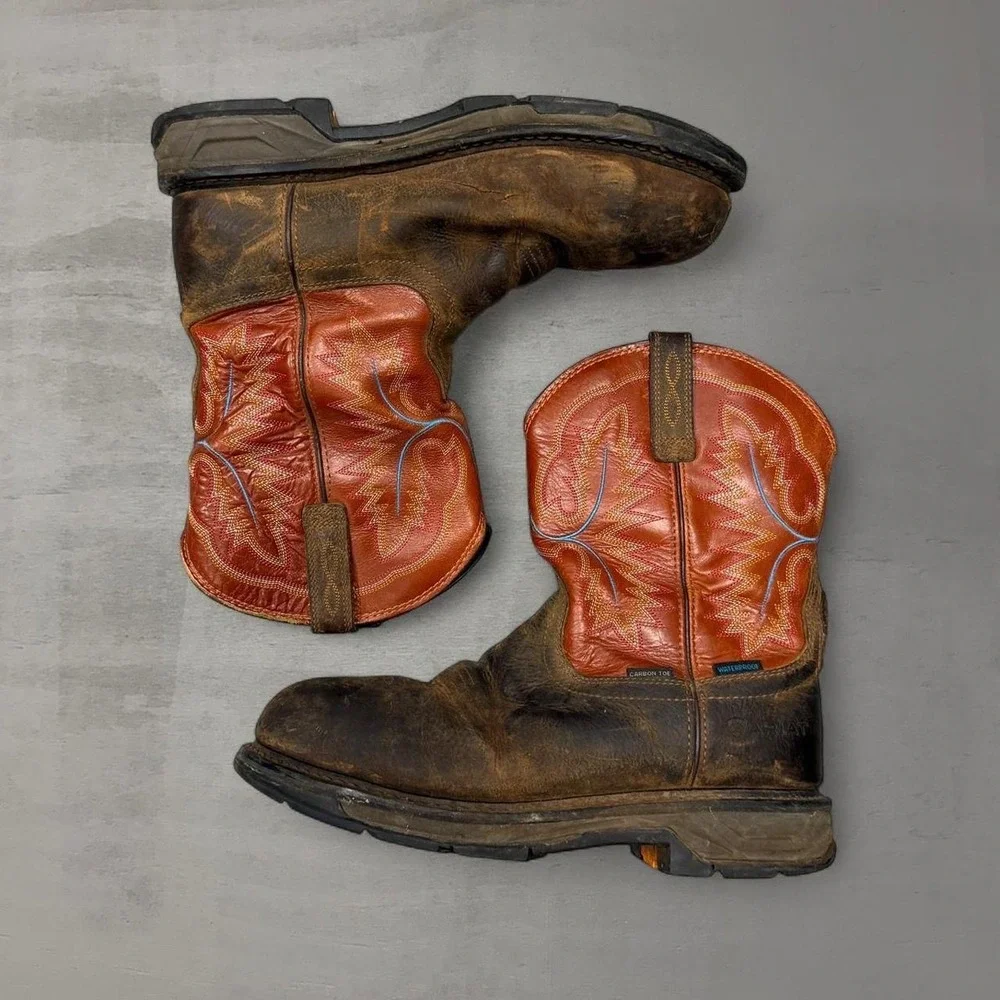 Ariat Work Hog‎ Boots Brown Orange Waterproof Carbon Toe ASTM F2413-11 11D